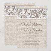 Invitation Brown Rustique Burlap Linen Douche nupt (Devant / Derrière)