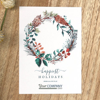 Invitation Brown, Sage Green Logo Pinecones Entreprise Noël