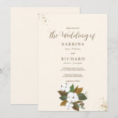 Invitation Brown Simple Et Mariage Floral Crème (Devant / Derrière)