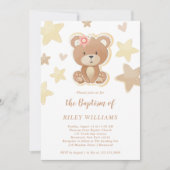 Invitation Brown Teddy Baptême fille ours (Devant)