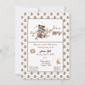 Invitation Brown Teddy Bear C'est un garçon ! Douche (Devant)