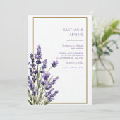 Invitation Brown Thin Frame Purple Lavender Sprig Wedding (Debout devant)