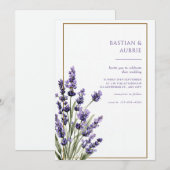 Invitation Brown Thin Frame Purple Lavender Sprig Wedding (Devant / Derrière)
