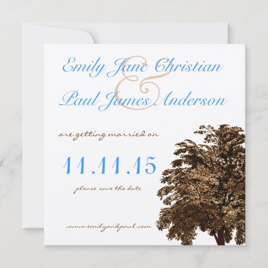 Invitation Brown Tree Aqua Blue Font Wedding Enregistrer la d (Devant)