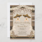 Invitation Brown Twins Fiesta Baptême et premier anniversaire (Devant)