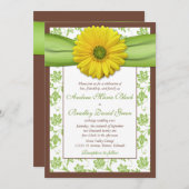 Invitation Brown, verte, Mariage damassé Jaune (Devant / Derrière)