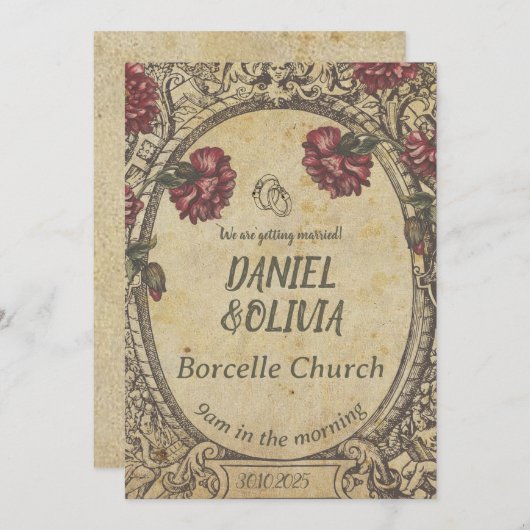 Invitation Brown Vintage classique Mariage (Devant / Derrière)