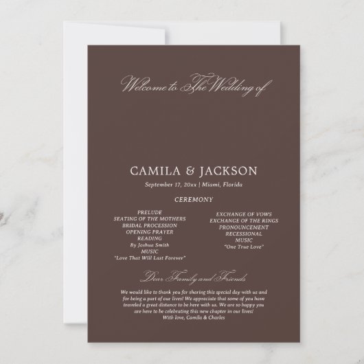 Invitation  Brown Wedding Flat Program (Devant)