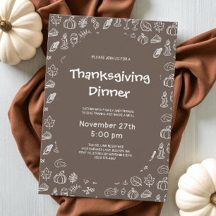 Invitation Brown Whimsical Main tiré Thanksgiving Party