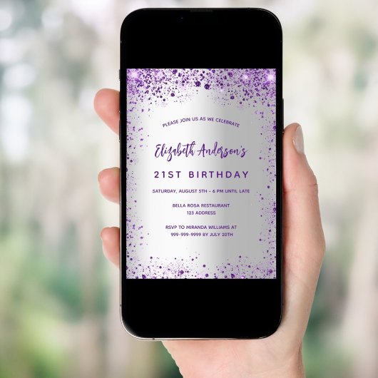 Invitation Bruant violet d'argent d'anniversaire