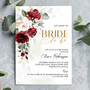 Invitation Brugundy Floral Bride à être l'invitation