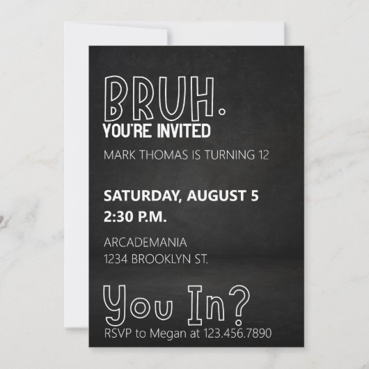 INVITATION BRUH ANNIVERSAIRE ADO GARÇON BLACK WHITE (Devant)
