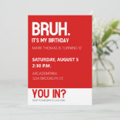 Invitation BRUH ANNIVERSAIRE ADO GARY RED Minimalist (Debout devant)