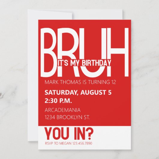 INVITATION BRUH ANNIVERSAIRE ADO GARY RED WHITE (Devant)