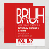 INVITATION BRUH ANNIVERSAIRE ADO GARY RED WHITE (Devant / Derrière)