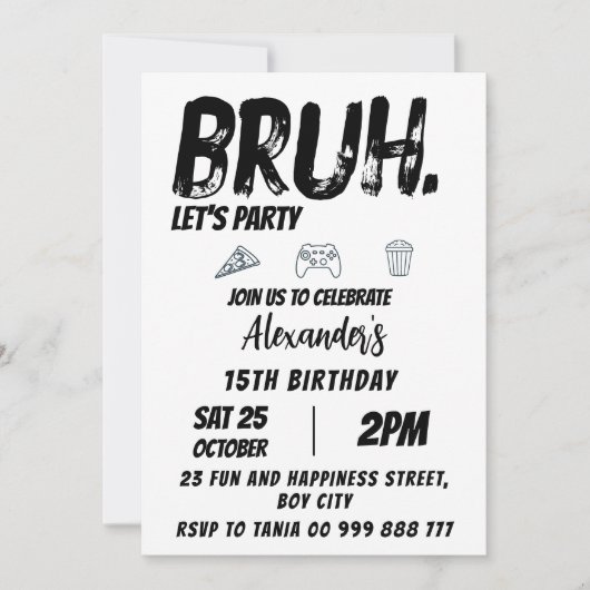Invitation Bruh Anniversaire Adolescent Anniversaire, Ado Boy (Devant)