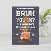 Invitation Bruh Boy Birthday Party Teenager Campfire Camping (Debout devant)