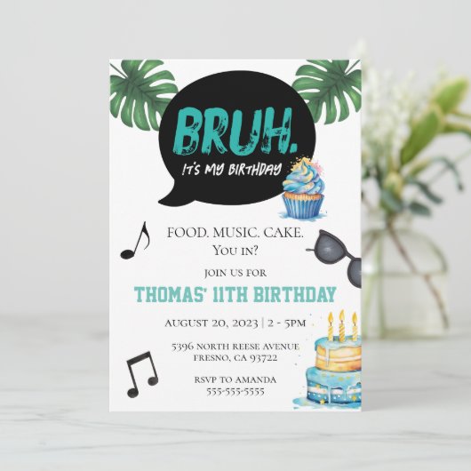 Invitation Bruh Boy Funny 11ème 12ème 13ème 14ème Ado Tween (Debout devant)