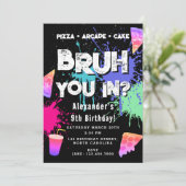 Invitation Bruh Boy's Birthday Neon Graffiti Teenager Pizza (Debout devant)