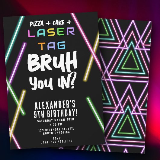 Invitation Bruh Boy's Birthday Neon Laser Tag