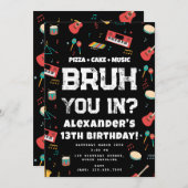 Invitation Bruh Boy's Birthday Party Teenager Music Band (Devant / Derrière)
