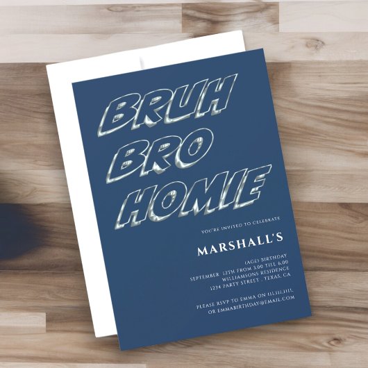 Invitation BRUH BRO HOMIE garçons typographie moderne anniver