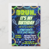 Invitation Bruh Neon Glow Blue Green Funny Boy Anniversaire (Devant)