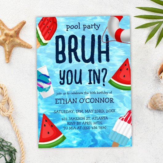 Invitation Bruh Pool Party Boy Anniversaire