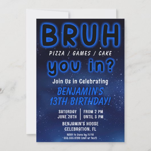 Invitation BRUH Space Boy Fête d'anniversaire (Devant)