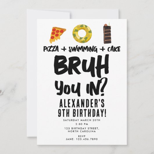 Invitation Bruh, Tu Es Dans ? Enfant Adolescent Piscine d'ann (Devant)