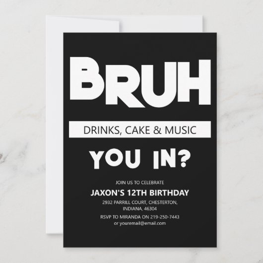 Invitation BRUH | Vous ? Anniversaire (Devant)