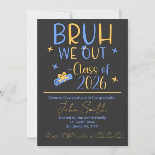 Invitation Bruh, We Out 2026 graduation party  (Devant)