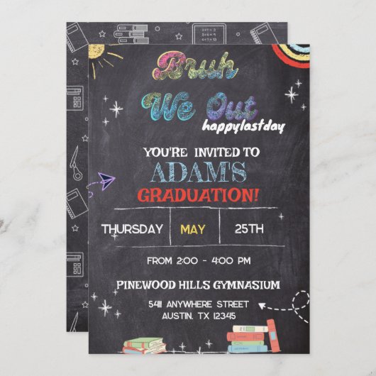 Invitation Bruh We Out Chalkboard pré k Graduation (Devant / Derrière)