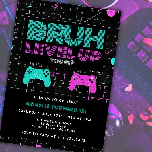 Invitation Bruh You In? Arcade Video Games Boy Cool Birthday