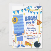 Invitation Bruh You in Blue Pizza and Bowling Birthday Party (Devant)