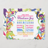 Invitation BRUITS de l'invitation de Mitzvah de barre de (Devant / Derrière)