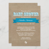 Invitation Brûlap et ruban bleu rustique baby-boy douche (Devant / Derrière)