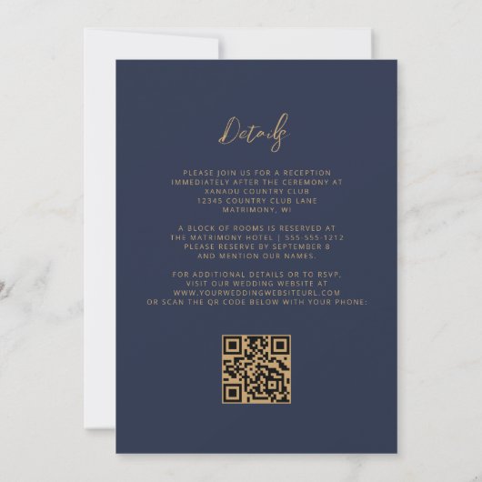 Invitation Brûlé orange Agate Marine bleu QR Code Mariage (Dos)