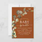 Invitation Brûlé Orange Bébé Sprinkle Douche Eucalyptus (Devant)