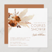 Invitation Brûlé Orange Bohème Pampas Couples en Herbe Douche (Devant / Derrière)