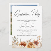 Invitation Brûlé Orange Boho Floral Graduation Party (Devant / Derrière)