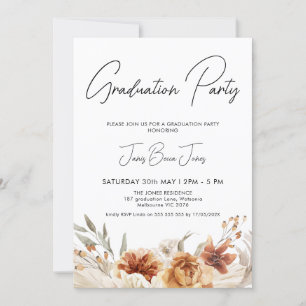 Invitation Brûlé Orange Boho Floral Graduation Party