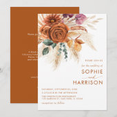 Invitation ?Brûlé Orange Boho Pampas Mariage en herbe tout en (Devant / Derrière)