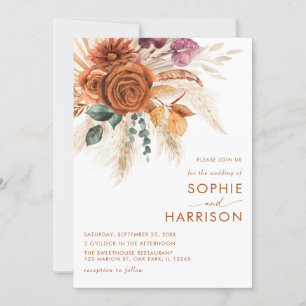 Invitation ?Brûlé Orange Boho Pampas Mariage en herbe tout en