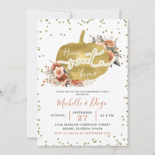 Invitation Brûlé Orange Citrouille Maison Douce Maison Ménage (Devant)