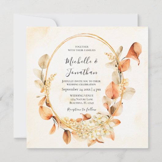 Invitation Brûlé Orange Crème Chute Floral Mariage chrétien (Devant)