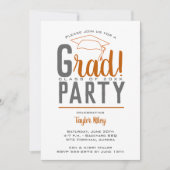 Invitation Brûlé Orange et Grey Graduation Party (Devant)