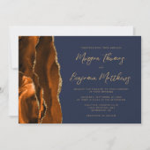 Invitation Brûlé Orange Gold Agate Marine Mariage de script b (Devant)