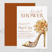 Invitation Brûlé orange haut talon jaune Fête des mariées flo (Devant / Derrière)