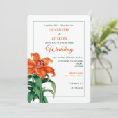 Invitation Brûlé Orange Lily Mariage floral élégant (Debout devant)